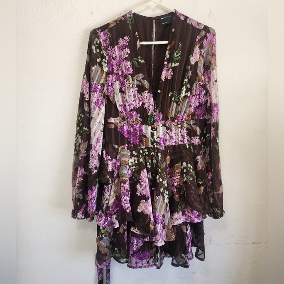 ASOS DESIGN button front mini dress in satin stripe with belt detail in bright f - Picture 5 of 6